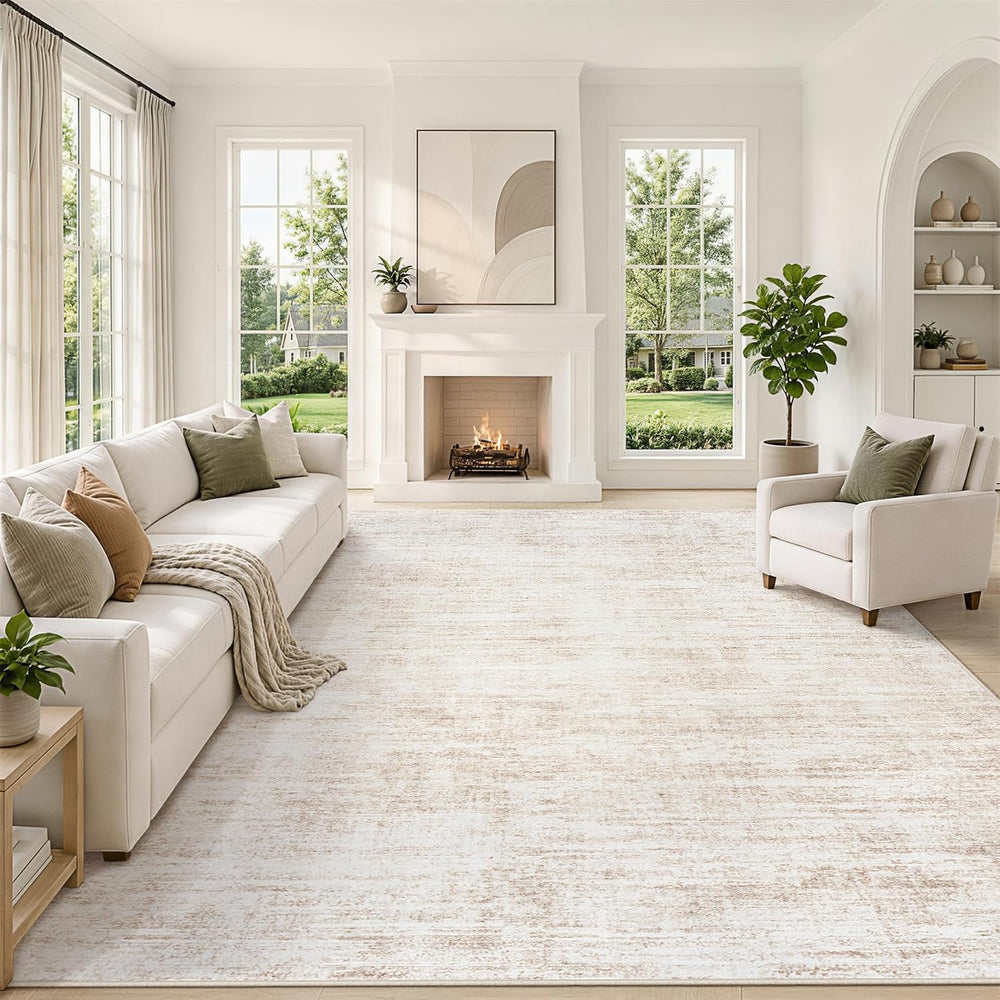 8x10 Area Rugs for Living Room Washable Rug Neutral Abstract Beige Carpet