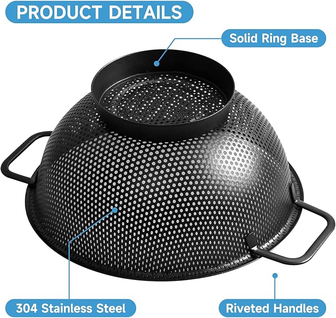 2PCS Black Colander for Kitchen, 3QT and 5QT, Stainless Steel Pasta Strainer - Image 3