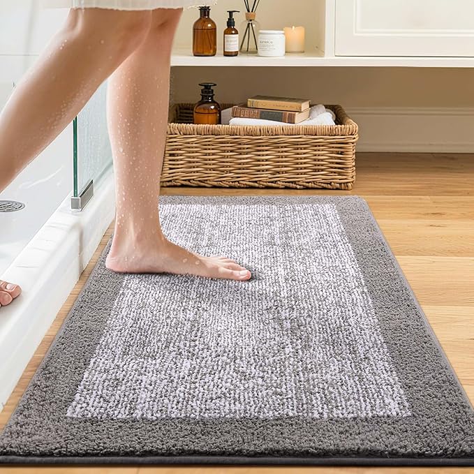 Bathroom Rugs 30x20 Non Slip Washable, Light Grey Bath Mat - Image 2