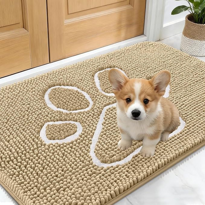 OLANLY Dog Door Mat for Muddy Paws 24x16, Paw Print Design, Absorbs Moisture by OLANLY