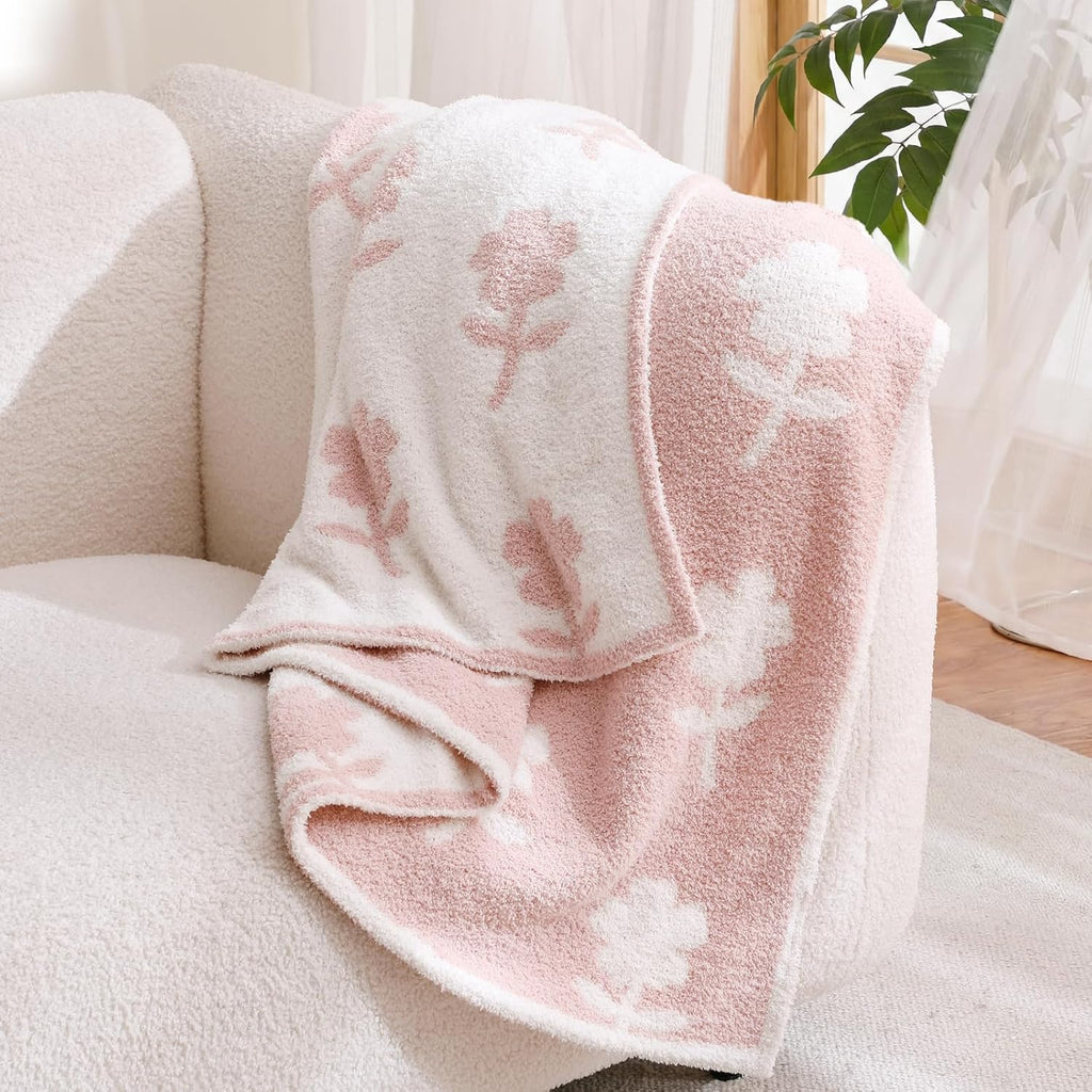 Snuggle Sac Flower Throw Blanket for Couch, Fuzzy Microfiber Warm Winter Daisy Floral Blankets, Sunflower Throws Gifts, Flower Pink, 50x60 inches