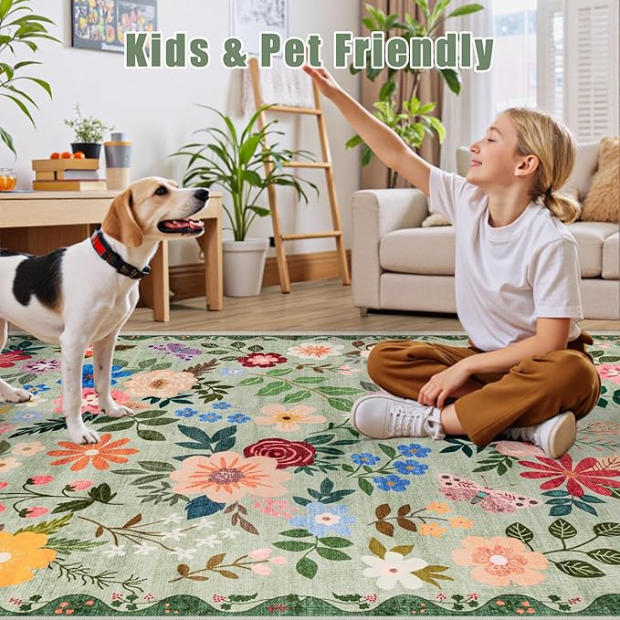 10x12 Area Rugs for Living Room: Floral Washable Rug Vintage Large Soft Boho - Image 7
