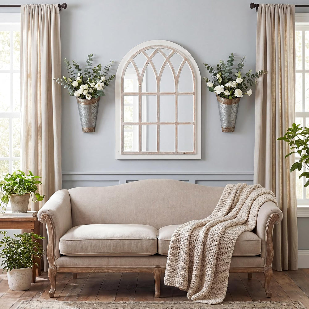 Farmhouse Window Pane Mirror, Large Decorative White Wall Mirror