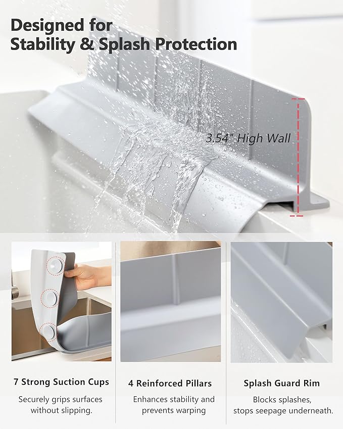 Kitchen Sink Splash Guard 18" 23" 30" Self-Draining Silicone Water Guard - Image 3