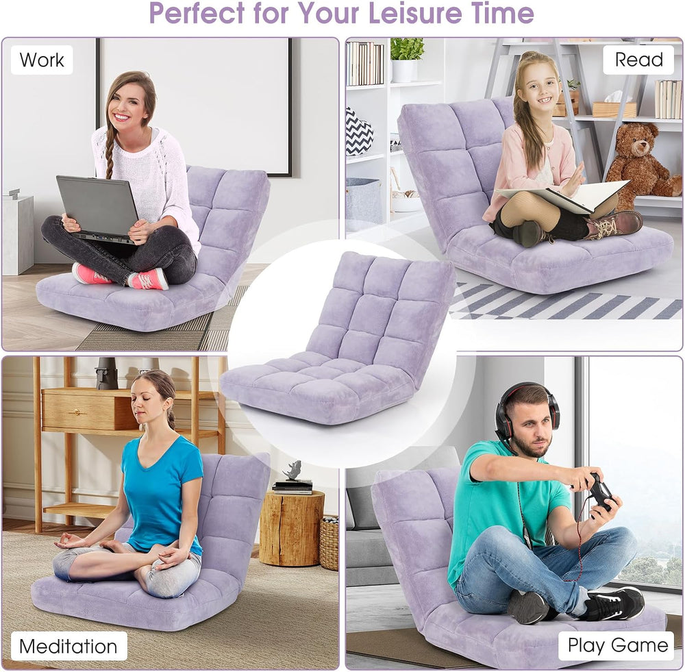 S AFSTAR Cushioned Floor Chair, 14-Position Adjustable Padded Lazy Recliner w...