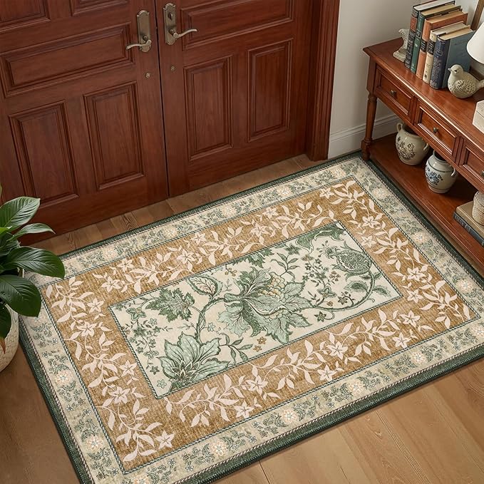 GarveeHome Terracotta Olive Sage Green Washable 6x9 Area Rugs, Botanical Grove - Image 5