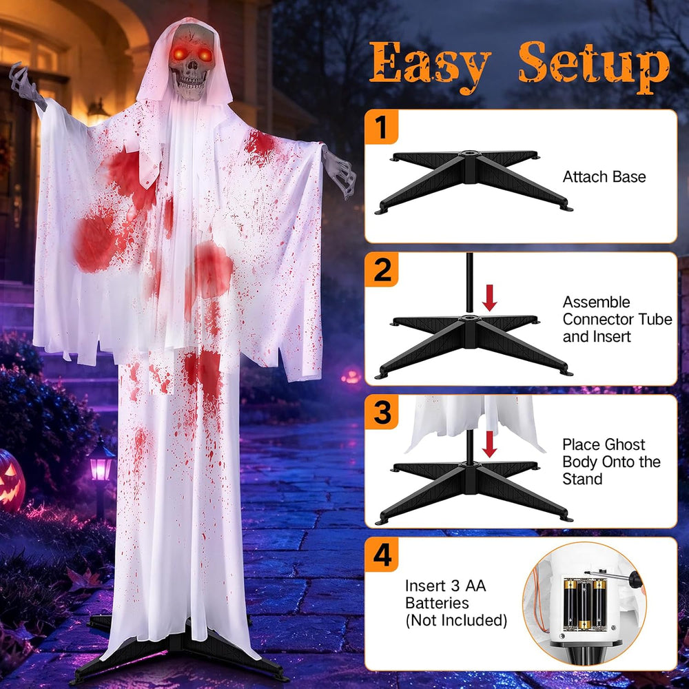 OUTON 67" Halloween Decorations Outdoor Animatronics Skeleton Ghost Decor