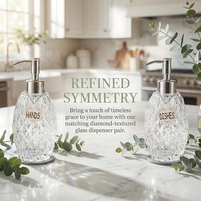 MALACHI Soap Dispenser Set, Crystal-Textured Diamond Glass - Image 7