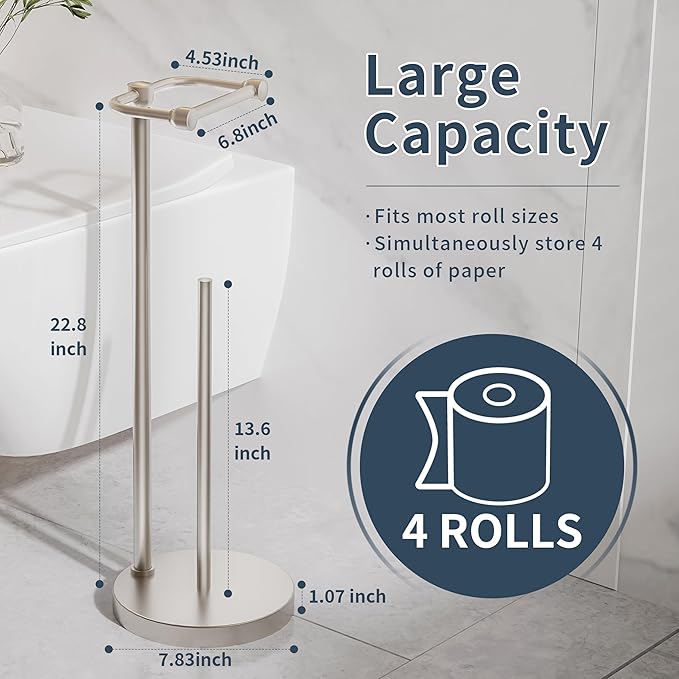 RARXTR Toilet Paper Holder Stand, Post Pivoting Design Free Standing Toilet - Image 5