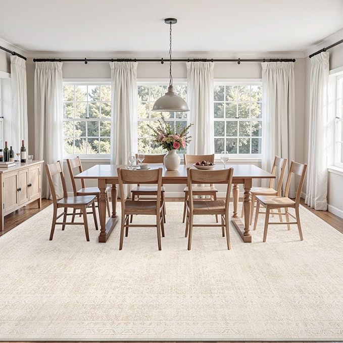 Area Rugs 9x12 Living Room: Vintage Boho Neutral Washable Rug Indoor Soft Large - Image 3
