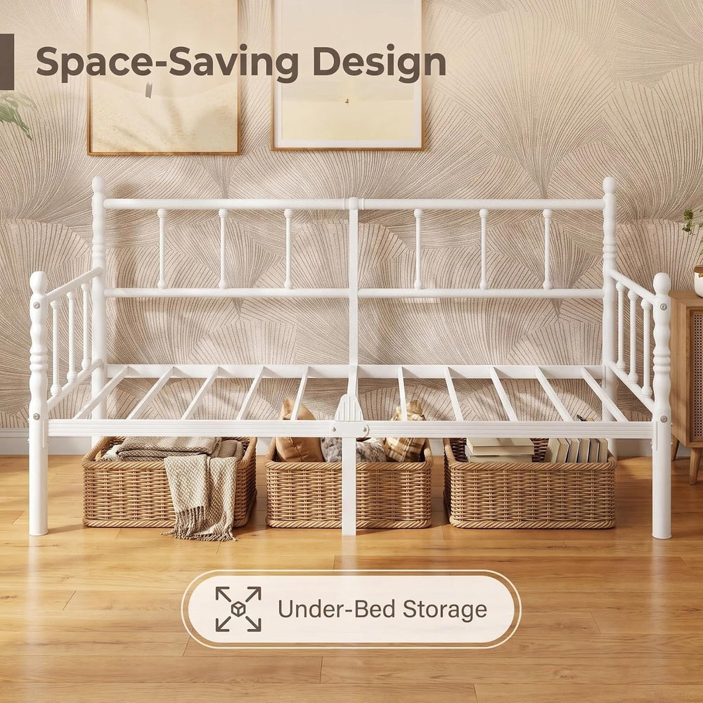 14 Inch Twin Metal Daybed Frame with Vintage Headboard