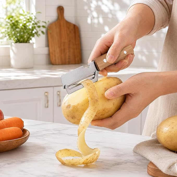Vegetable Peeler, with Wooden Handle & Bottle Opener, Stainless Steel Kitchen - Image 3