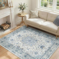 Area Rugs 4'x5' Washable Non-Slip, Floral Vintage Distress Print Pattern by RELEANY