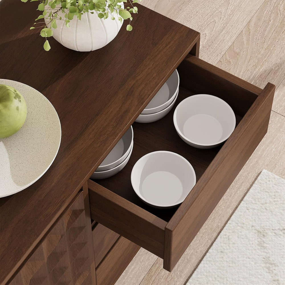 60" Buffet Cabinet with 3 Drawers and 2 Doors, Dark Brown