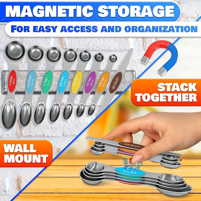 8 Pcs Magnetic Measuring Spoons Set Stainless Steel – Magnet Measuring Spoons - Image 9