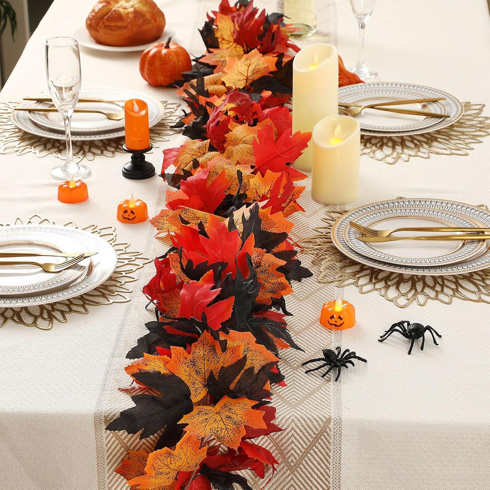 Janinka 12 Pack Halloween Fall Leave Garland 5.7 ft Hanging Vines Black Red