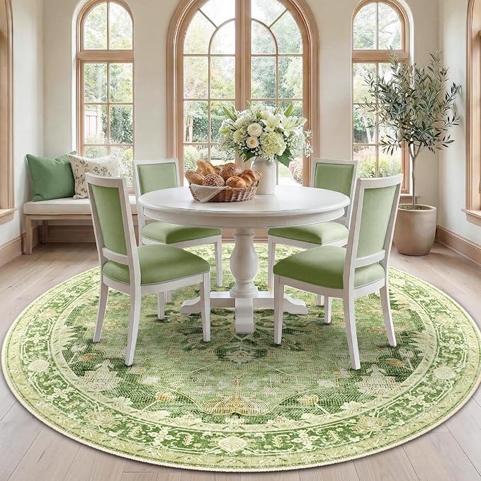 Area Rugs 7ft Washable Non-Slip, Floral Vintage Distress Print Pattern by RELEANY
