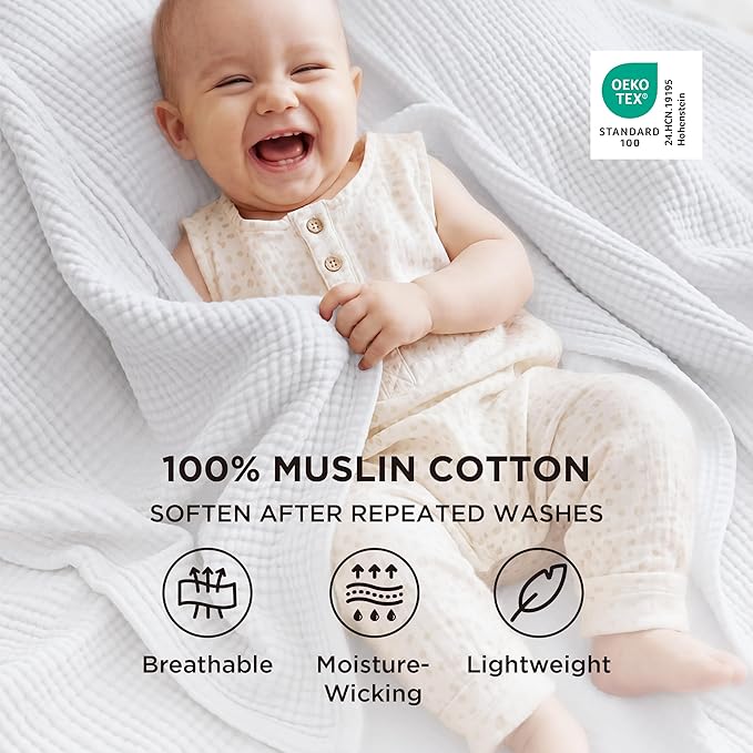 Bedsure 100% Cotton Muslin Throw Blanket Twin XL - Image 2