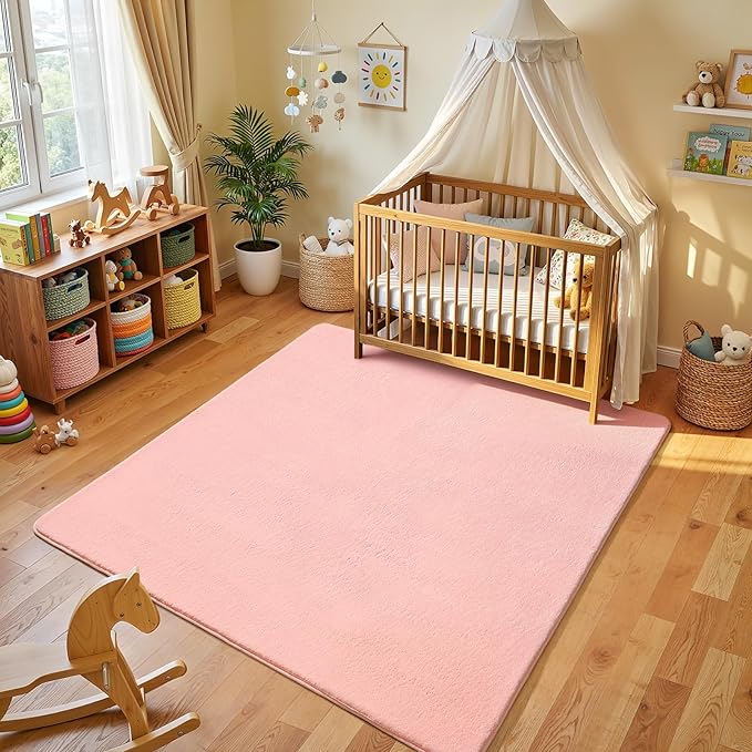 Amearea 5x5 Square Area Rugs for Bedroom Living Room, Modern Pink Thickened by AmeareaDirect