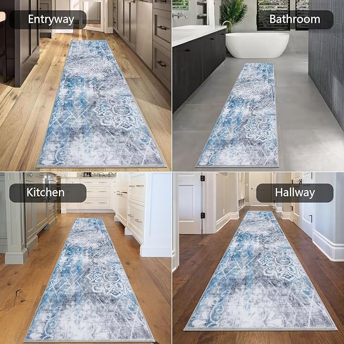 HEBE Hallway Runner Rug 2'x10' Washable Vintage Distressed Area Rugs Non Slip - Image 5