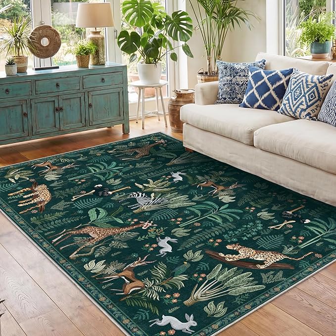 OPPODREAM Animal Soft Area Rugs 5x7, Washable Green Rug by OPPODREAM