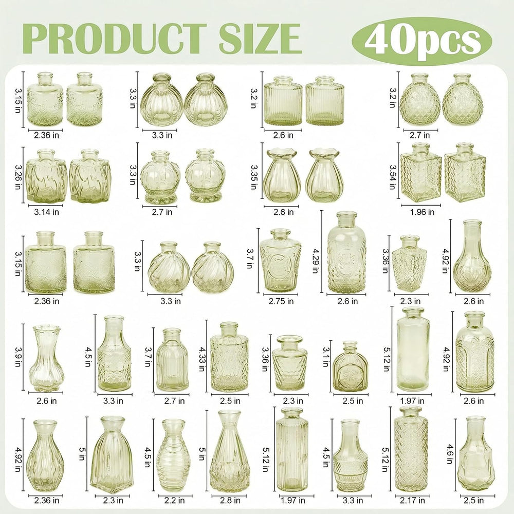 Glass Bud Vases in Bulk Small Mini Green Vase for Flowers 40pc