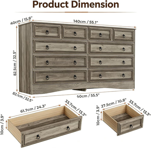 10 drawers dresser for bedroom, 55.2 inch wide shown in use