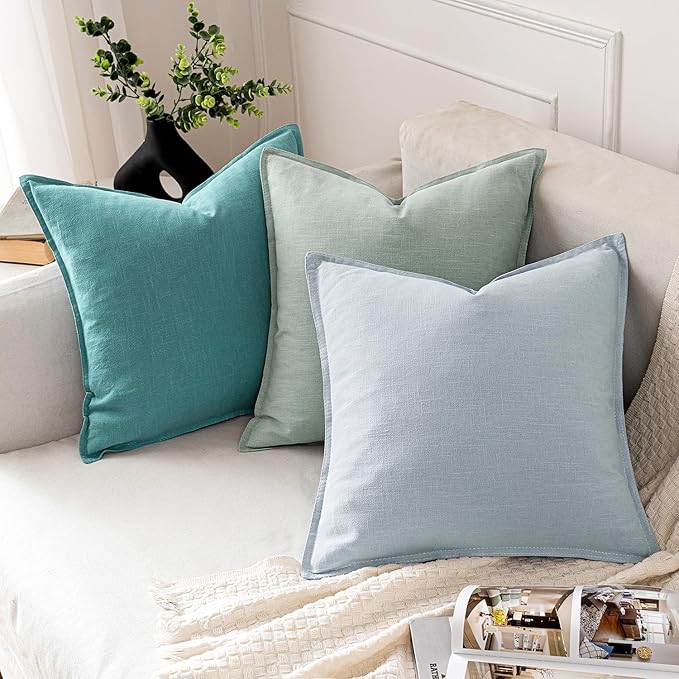 MIULEE Decorative Linen Pillow Covers 20x20 Inch Turquoise ​Boho Farmhouse​ - Image 5