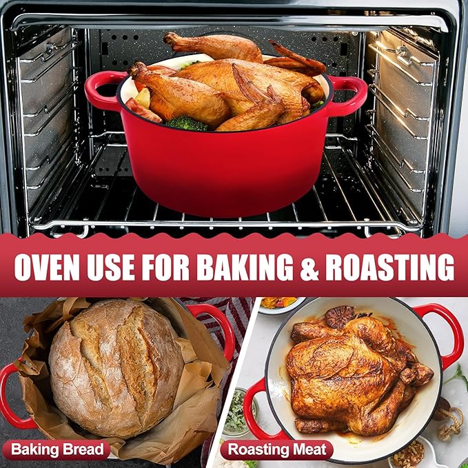 P&P CHEF 7QT Enameled Dutch Oven, Cast Iron Dutch Oven Pot - Image 6