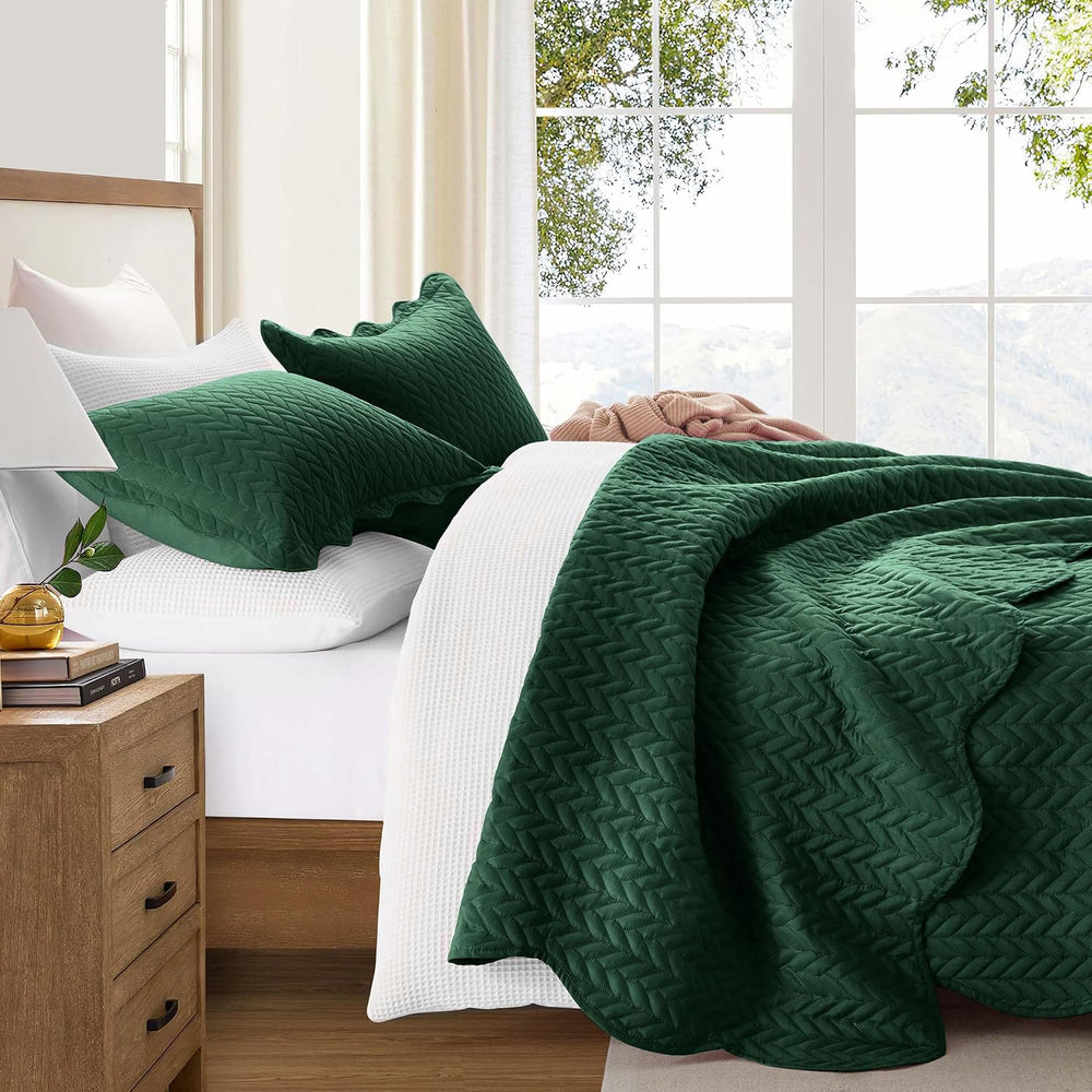 King Quilt Set Bedspread Coverlet Bedding Leaf Emerald 106"x96"