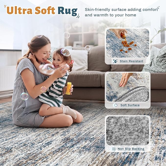 8x10 Area Rugs for Living Room, Washable Modern Abstract Large Area Rug Neutral - Image 4