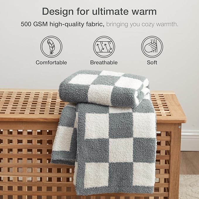 EXQ Home Checkered Throw Blanket, Knitted Blanket - Image 5