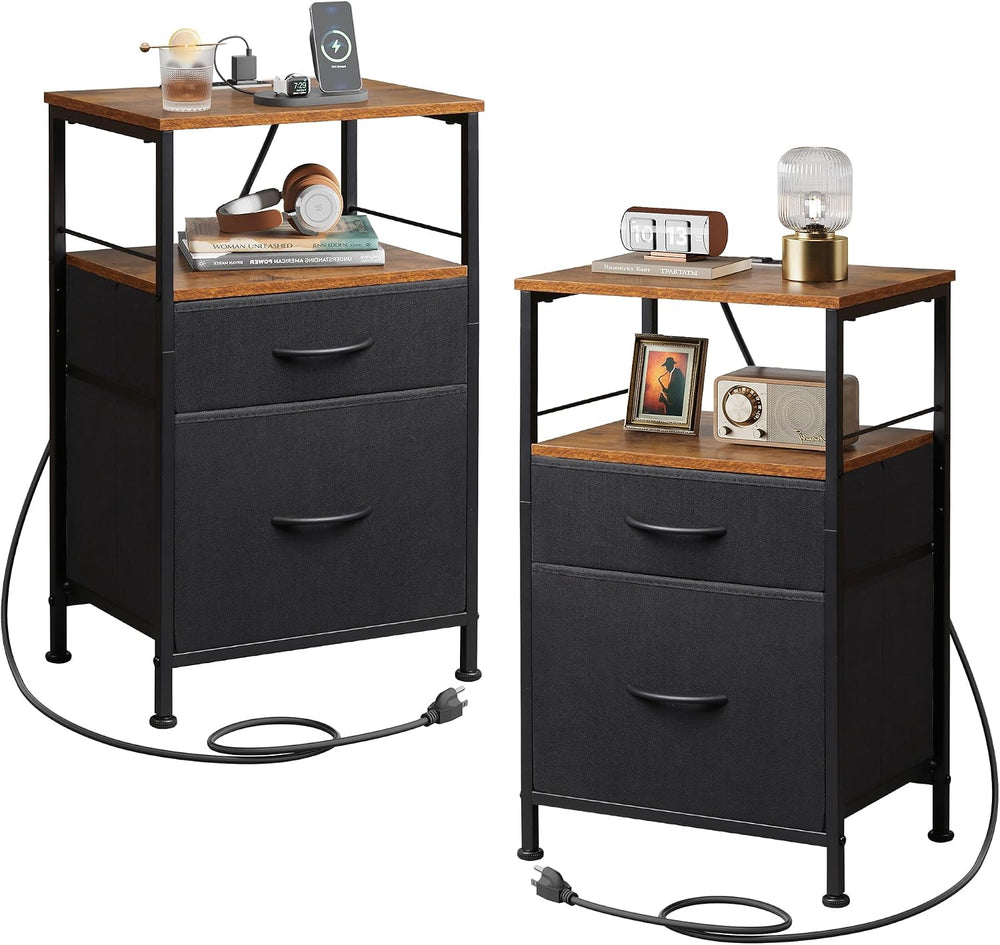 WLIVE Nightstands Set of 2, Night Stand Set 2 with Charging Station, Bedside ...