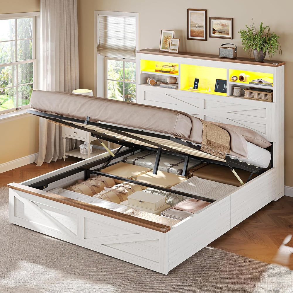 AOGLLATI Farmhouse Full Size Bed Frame with Lift Up Storage,Antique White