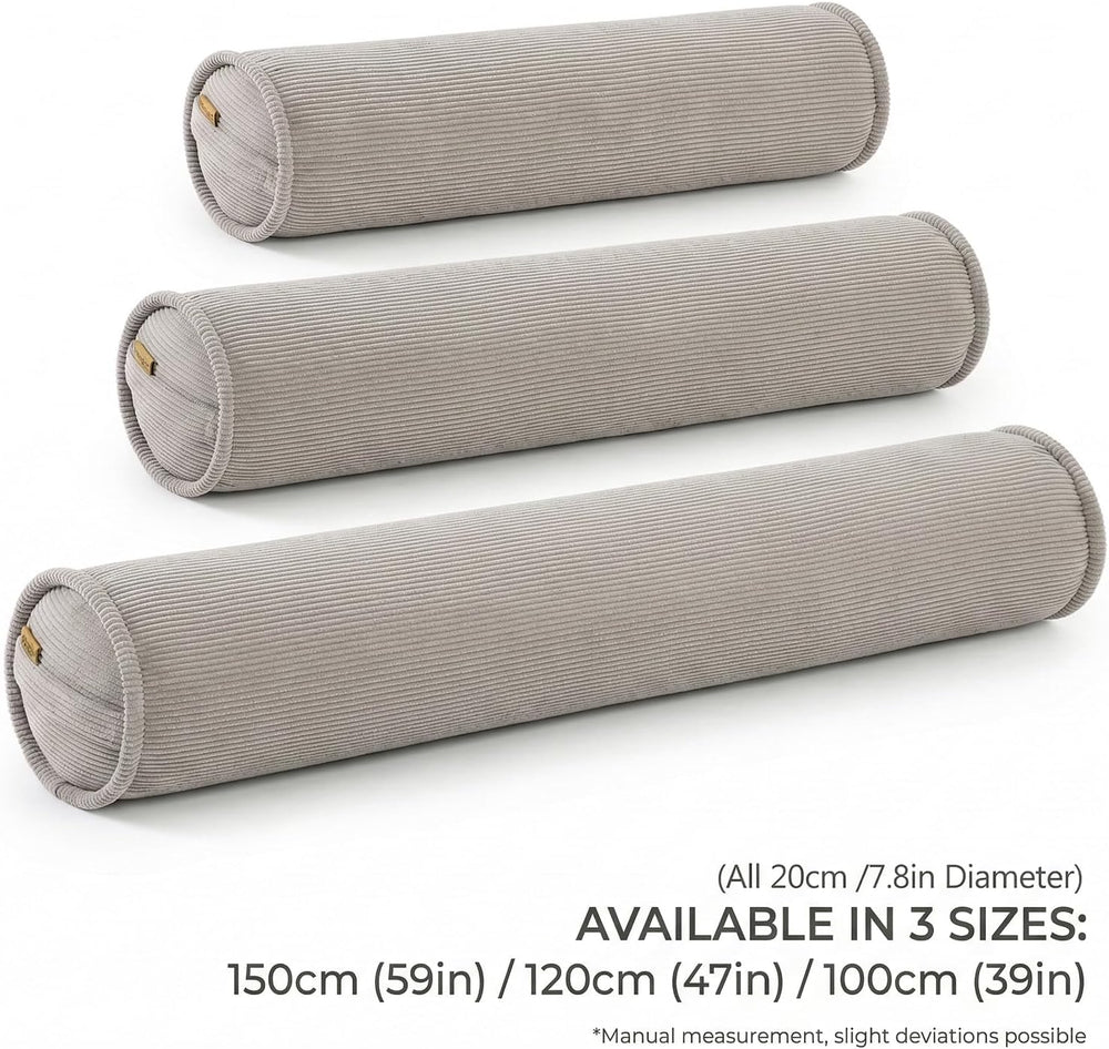 Corduroy Long Pillow for Bed, 39 x 7.87 Inches, Beige Gray