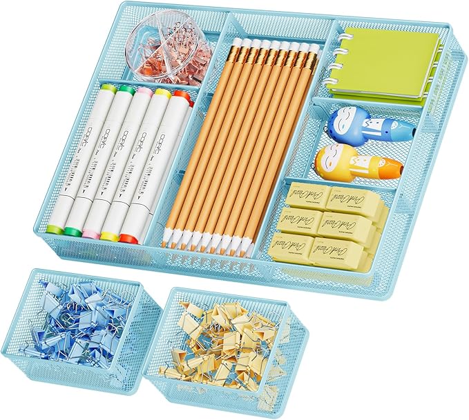 Marbrasse 3 Packs Desk Drawer Organizers, Metal Mesh Dividers by Marbrasse