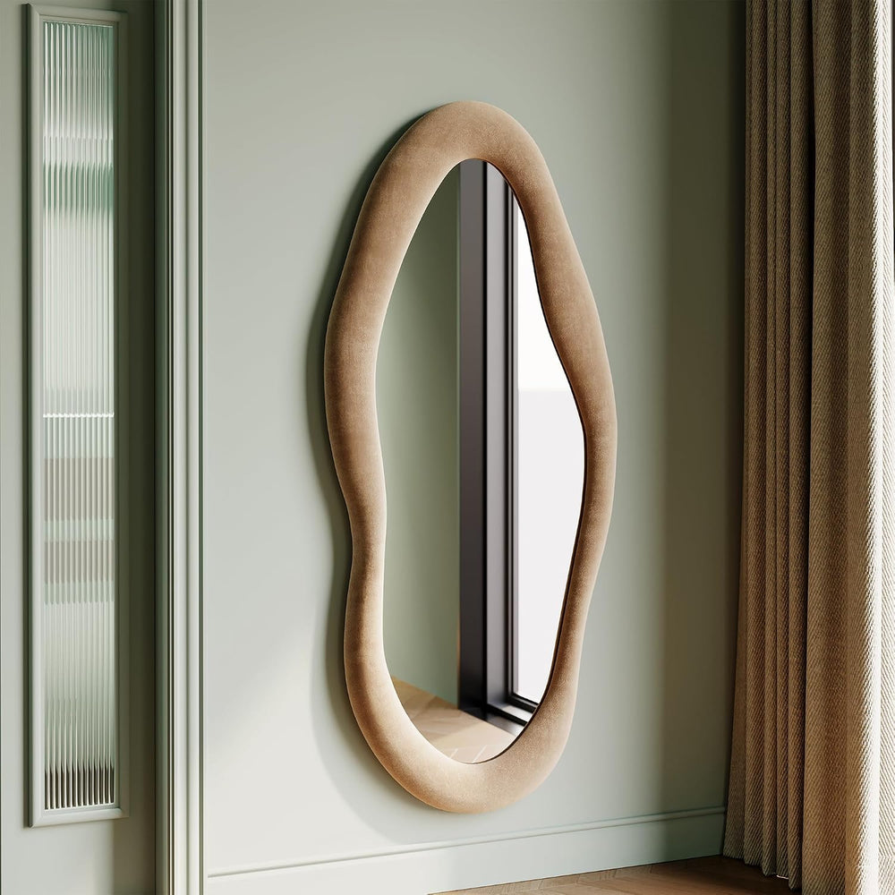 Honyee 55" x 24" Wall Mirror, Flannel Wrapped Wooden Frame Wavy Mir...