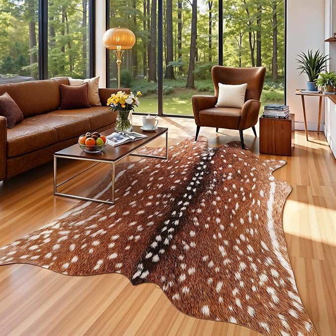 AROGAN Premium Deer Print Rug 5.2x6.2 Feet, Machine Washable Faux Fur Rug by AROGANAREARUG