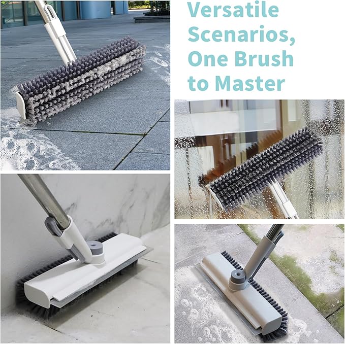 Floor Scrub Brush with Long Handle, 3 in 1 Scrape and Heavy-Duty Stiff Bristle - Image 4