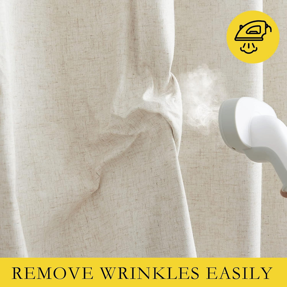 NICETOWN Farmhouse Style 100% Blackout Natural Linen Warm Curtains 90 inches ...