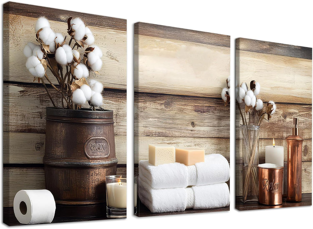 GUTTATY 3 Pieces Rustic Bathroom Canvas Wall Art, Botanical Floral Farmhouse ...