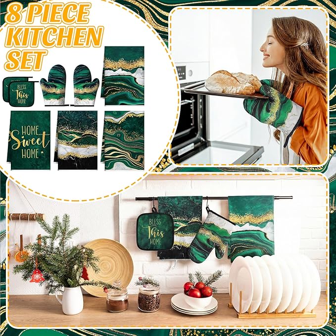 Leinuosen 8 Pcs Kitchen Towels and Dishcloths Sets Oven Mitts and Pot Holders - Image 2