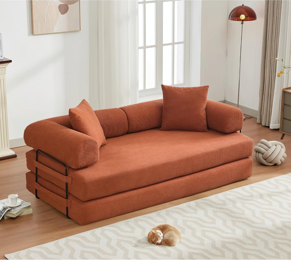 78" Convertible Futon Sofa Bed, Boneless Couches for Living Room, Orange
