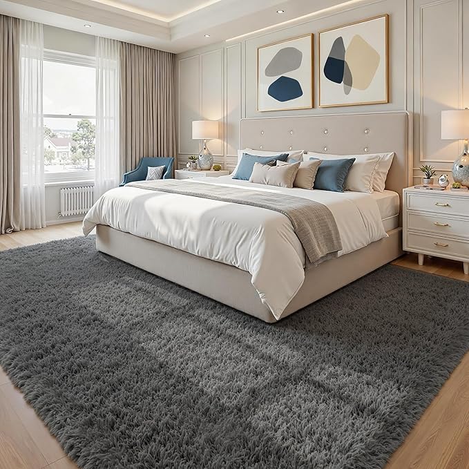 8x10 Area Rugs for Living Room: Ultra Soft Fluffy Shag Grey Rugs for Bedroom - Image 4