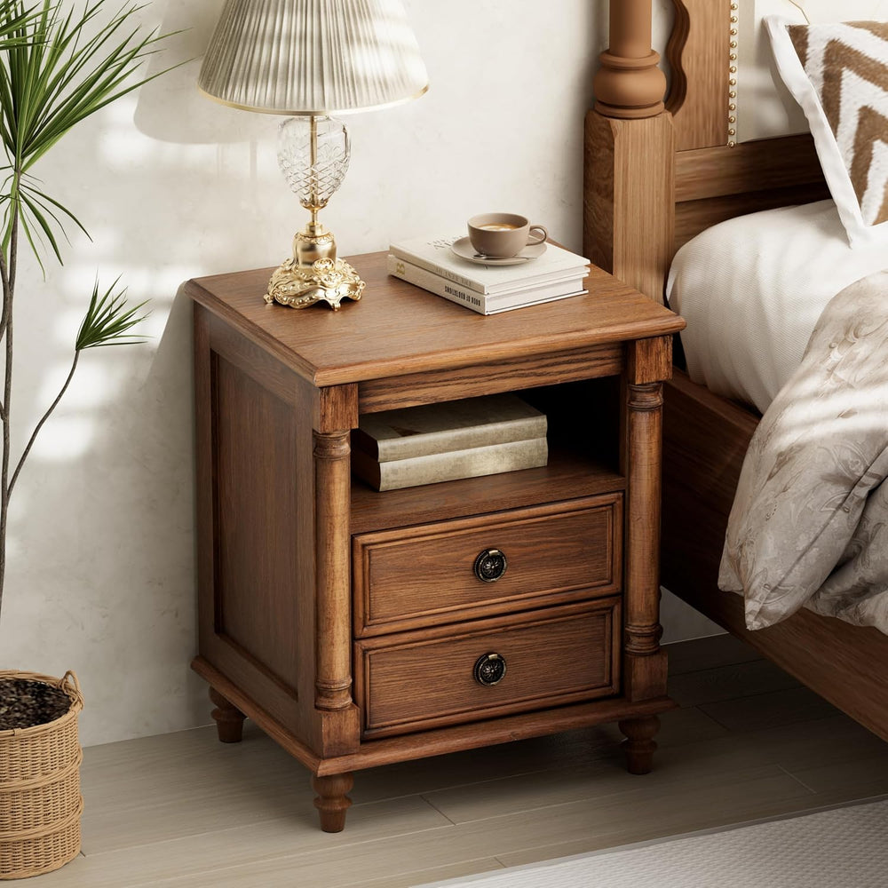 COZAYH Wood Nightstand with Sliding Top & Hidden Storage, 2 Drawer Bedsid...