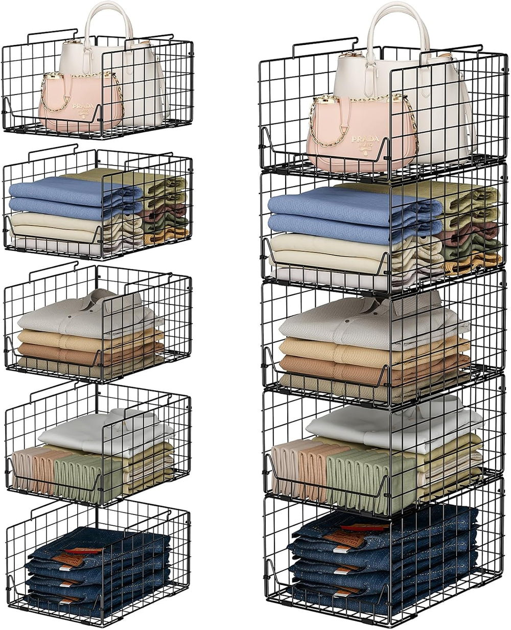 Jakyitvi 5-Tier Stackable Closet Organizer Shelf – Foldable Metal Storage Bins
