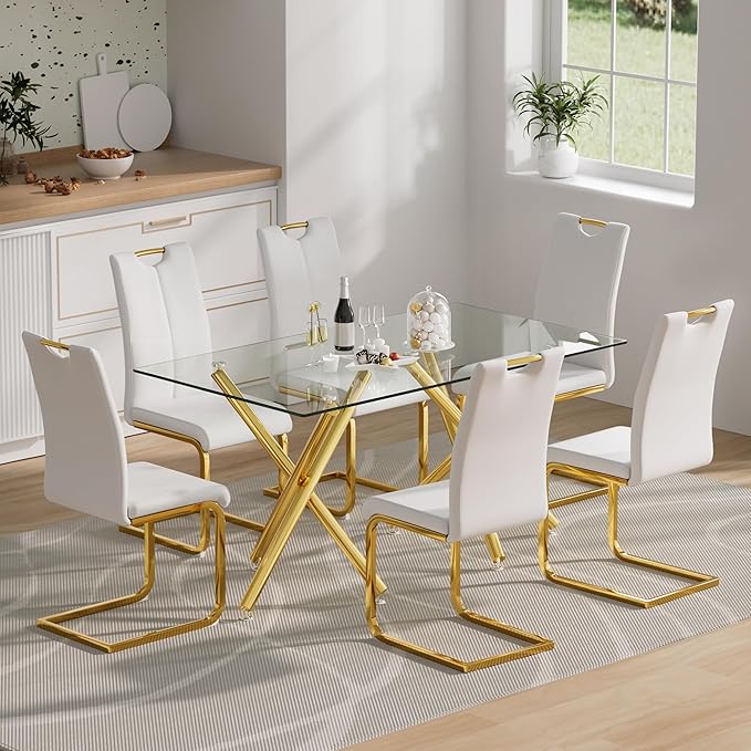 Goujxcy Dining Chairs Set of 6, Modern High Back Kitchen Chairs with Metal Le...