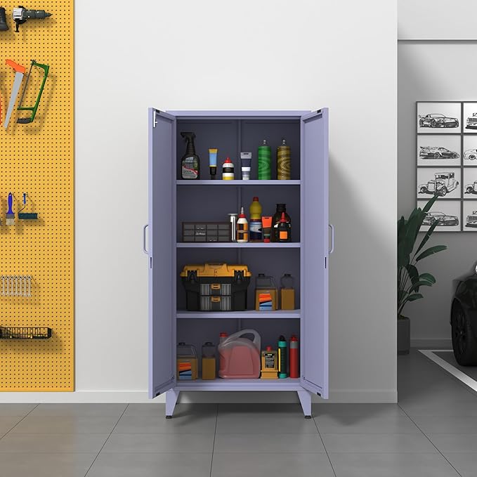 Heavy Duty 61" Lockable Pantry Cabinet, 2-Door 4-Tier Storage Cabinet wi...
