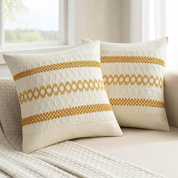 MIULEE Set of 2 Mustard Yellow Boho Decorative Pillow Covers 20x20 Inch by MIULEE