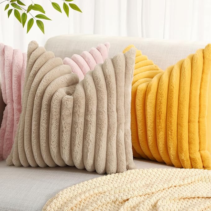 decorUhome Summer Cozy Faux Fur Throw Pillow Covers 26x26 Set of 2 Decorative - Image 6